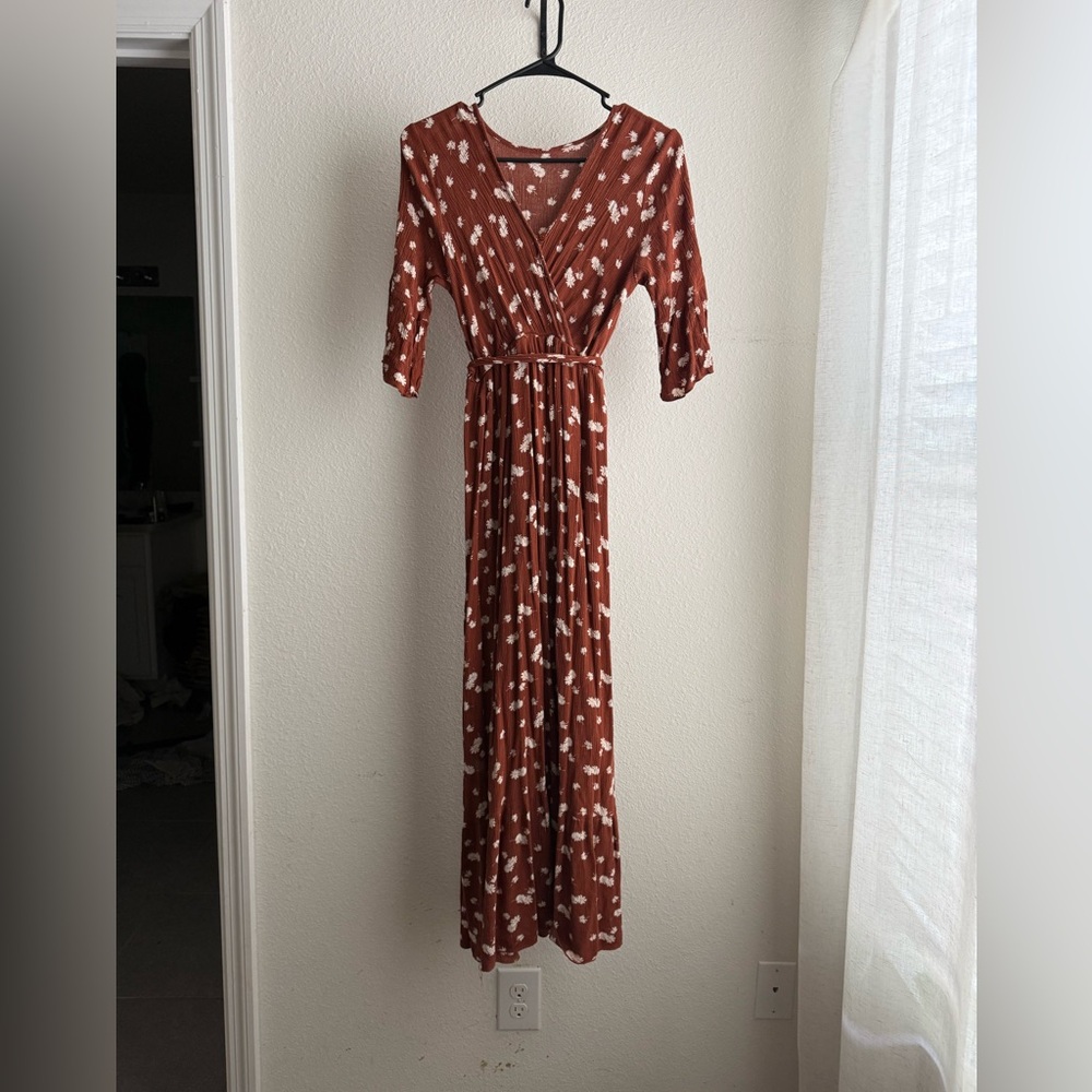 Roolee Terracotta Floral Long Sleeve Dress